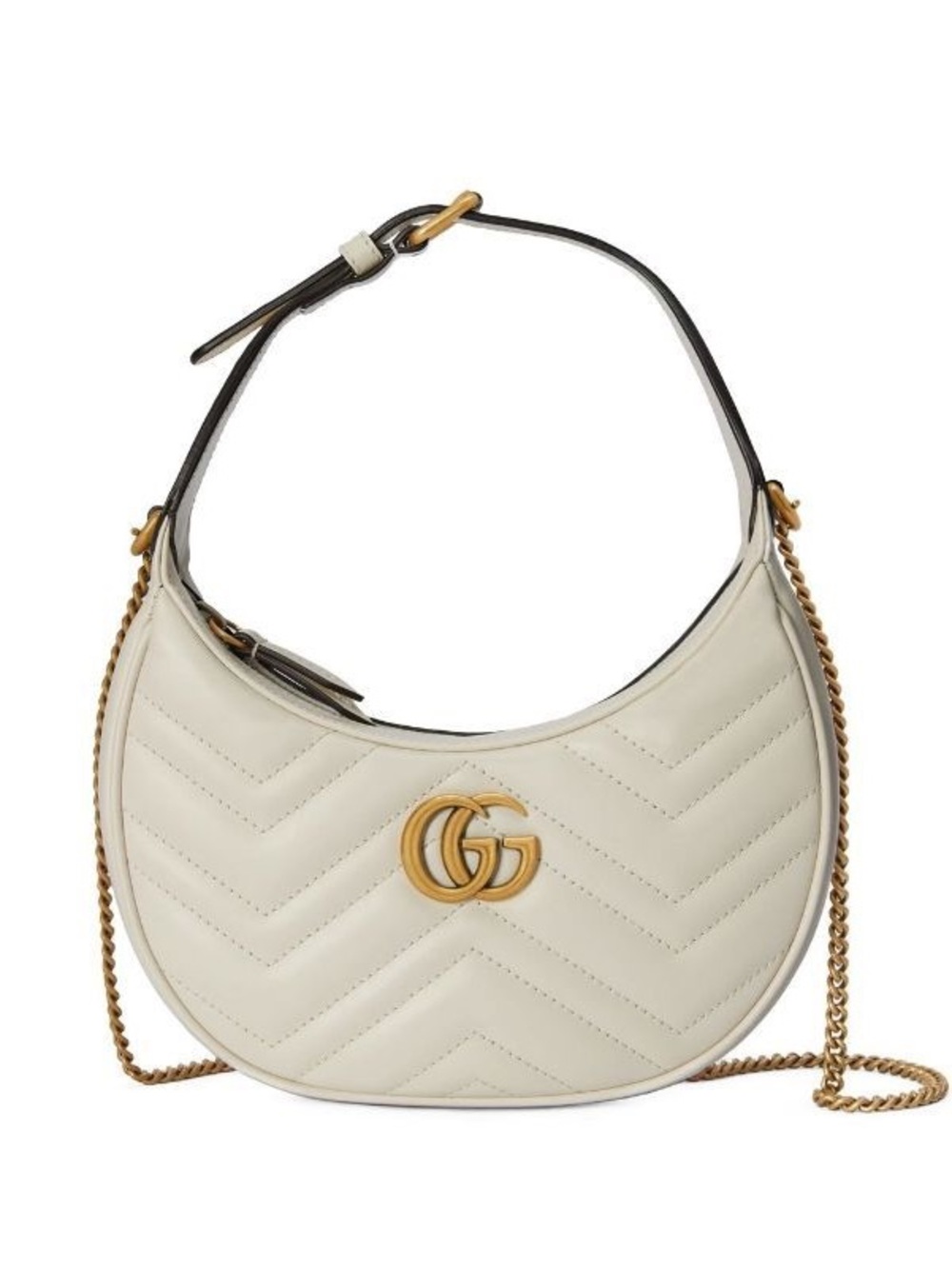 Gucci Cream GG Chevron Half-Moon Shoulder Bag with Gold Hardware